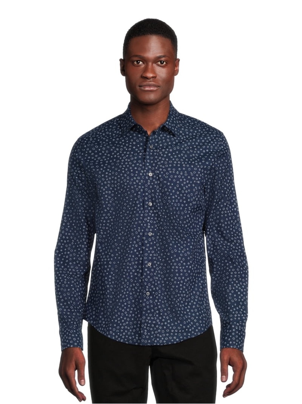 NWOT George Navy Button-Up Shirt with White Micro Print L 42-44